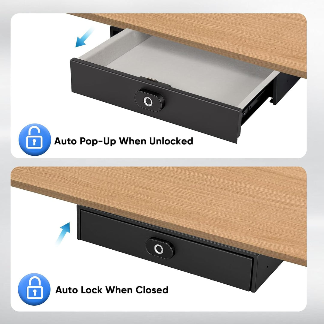 Versteckter Safe Tresor mit Fingerabdruck, Smart Untertisch-Schublade | mit USB-C Akku Automatischer