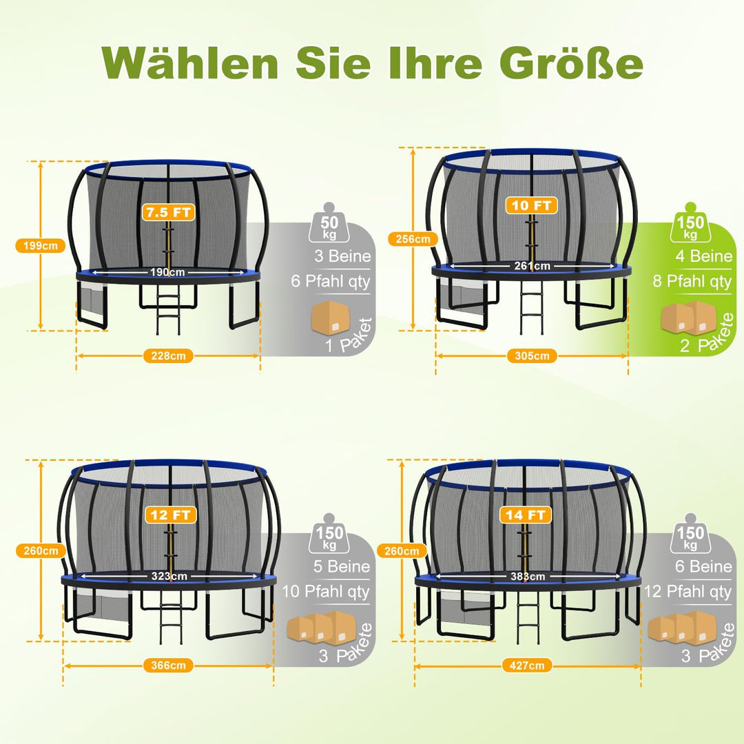 Devoko Trampolin Outdoor Ø 228/305/366cm, GS-Zertifikat, Kindertrampolin Gartentrampolin mi