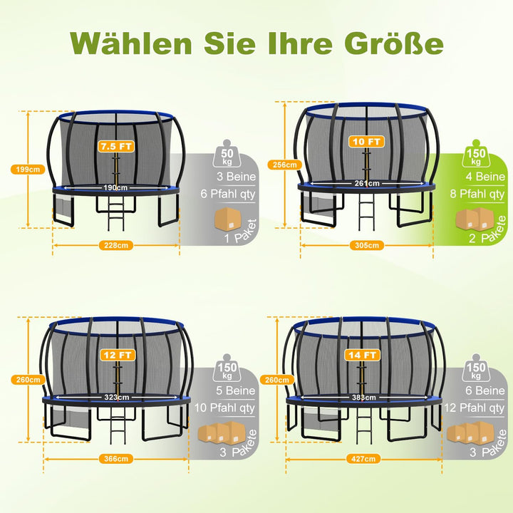 Devoko Trampolin Outdoor Ø 228/305/366cm, GS-Zertifikat, Kindertrampolin Gartentrampolin mi