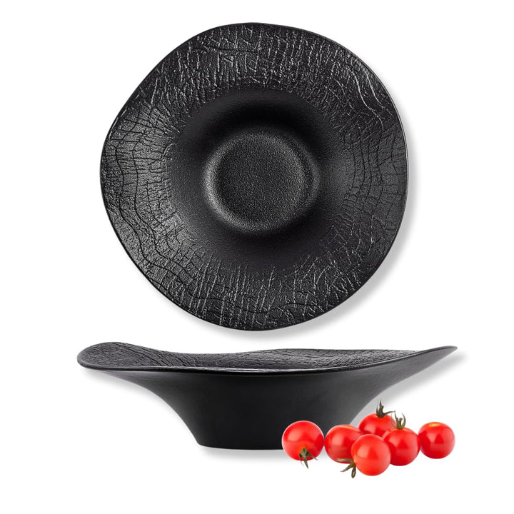 Wilmax - Tiefe Schale - 1 Stück 30cm / 700 ml - Schwarze Pastateller - Natursteintextur - Für Pasta,