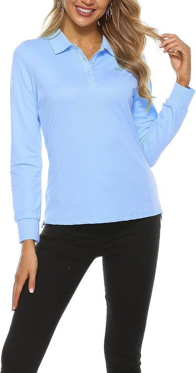 AjezMax Damen Poloshirt Baumwolle Golf Wintershirt Langarm Oberteile Sports Training Polo mit Kragen