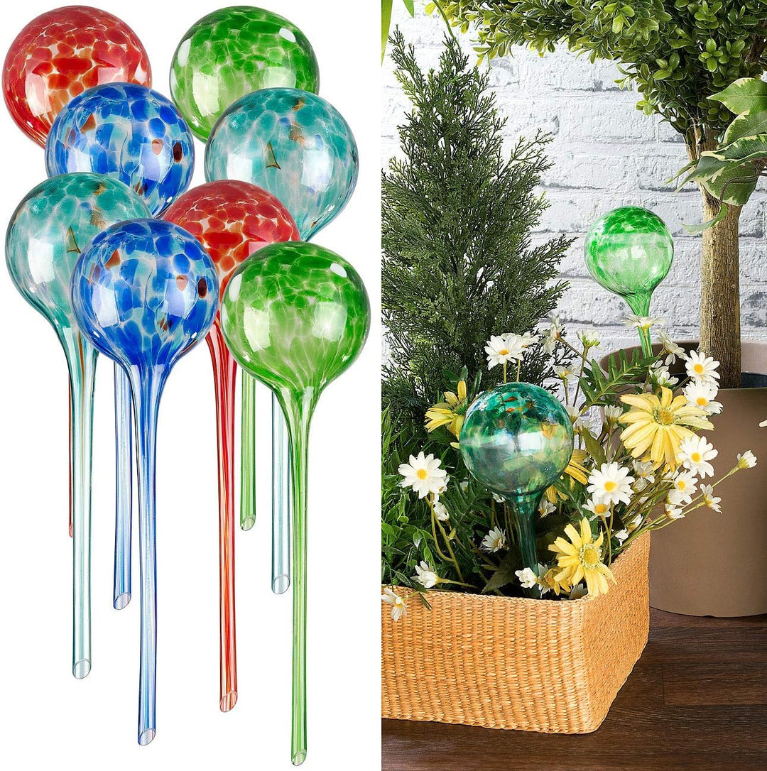 Royal Gardineer Giessstab: 2er -Set Giessfrei-Bewässerungs-Kugeln aus Glas, je 4 STK., Ø 8,5 cm (Was