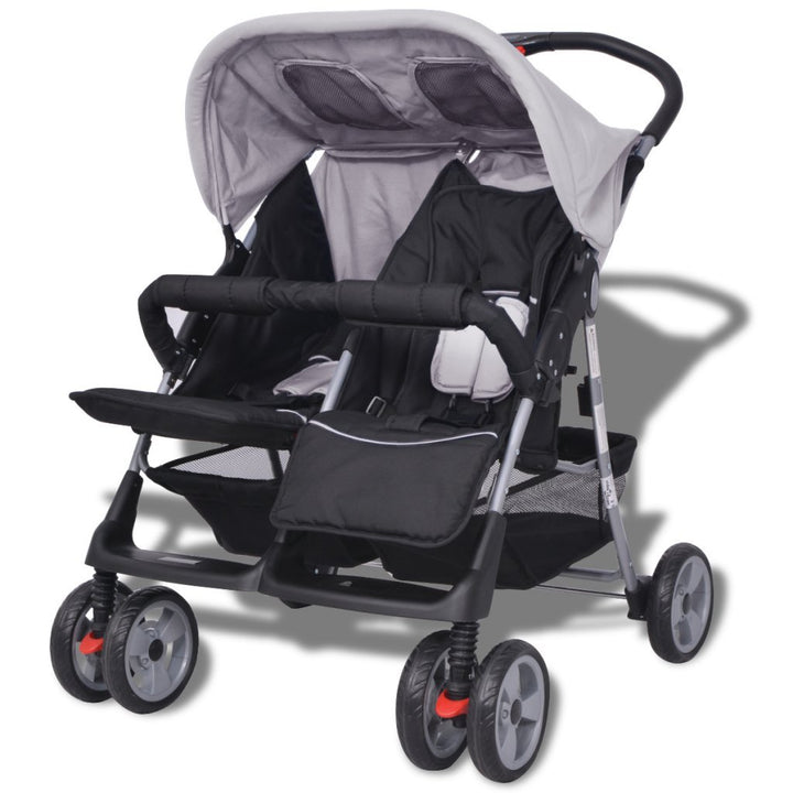 Festnight Klappbar Baby Zwillingswagen Zwillingskinderwagen Kinderwagen aus Stahl + Oxfordgewebe gee