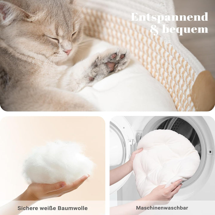 CheerPals Katzenbett mit Kissen, 47cm Waschbar Katzenkorb aus Baumwollseilen geflochten, zum Schlafe
