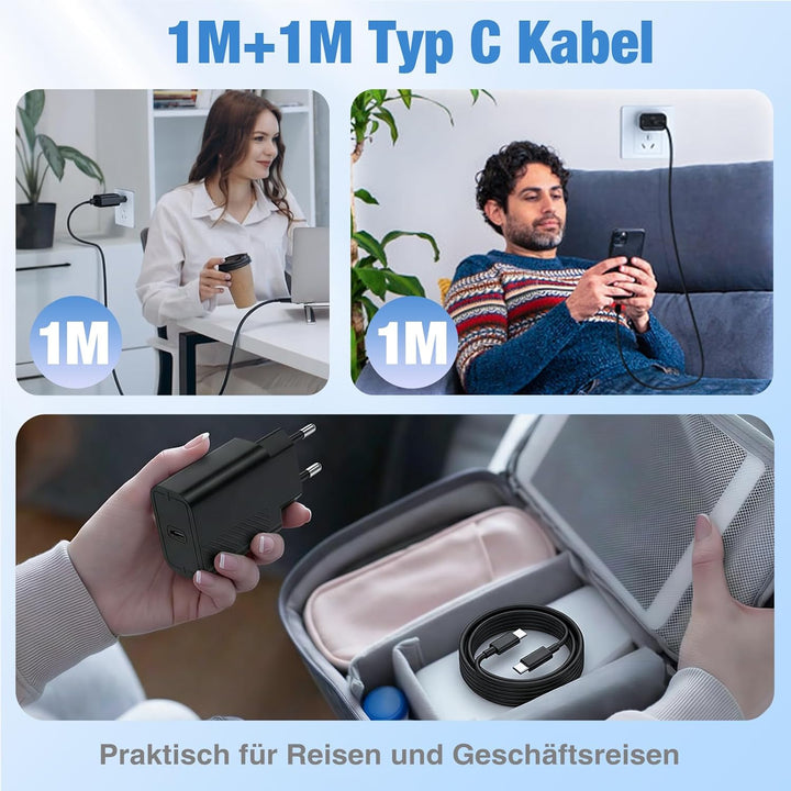 USB C Schnellladegerät für Samsung mit Ladekabel 1m 2Pack für Samsung Galaxy S25/S24/S23/S22/S21/S20