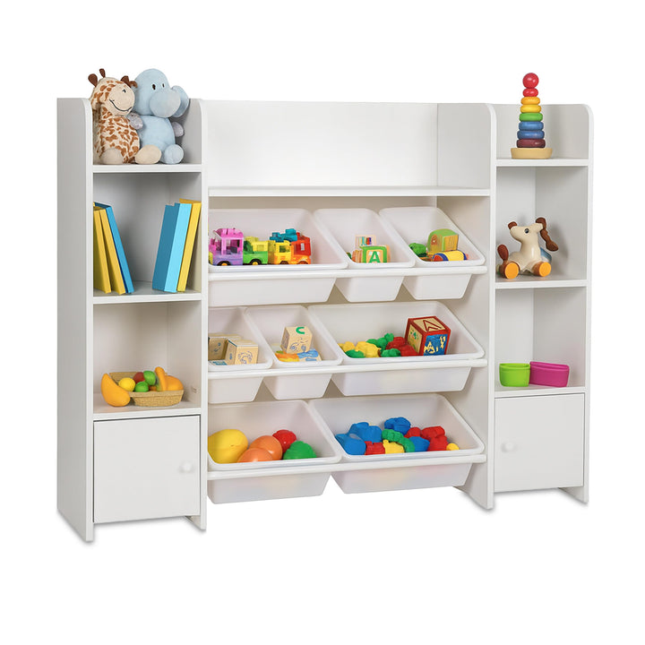 Relaxdays Kinderregal, 8 Boxen, MDF, Kinderzimmerregal, Spielzeugregal, Kinderzimmermöbel, HBT: 94,5