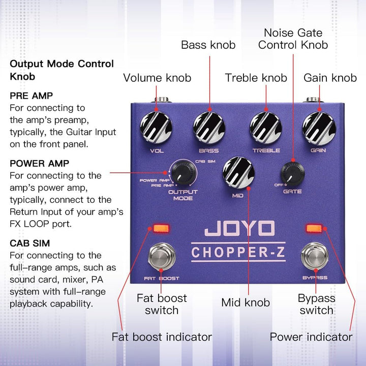 JOYO Distortion-Effektpedal, moderner Metallton, High-Gain-Verstärkersimulatoren, All-in-One-Pedal m