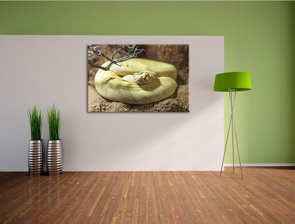 Pixxprint gelbe Schlange auf Leinwand, XXL riesige Bilder fertig gerahmt mit Keilrahmen, Kunstdruck