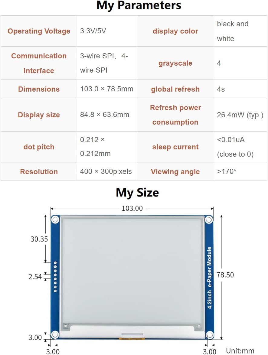 IBest 4.2inch E-Paper Display Module 400x300 Resolution 3.3V-5V Two-Color E-Ink Display HAT epaper S