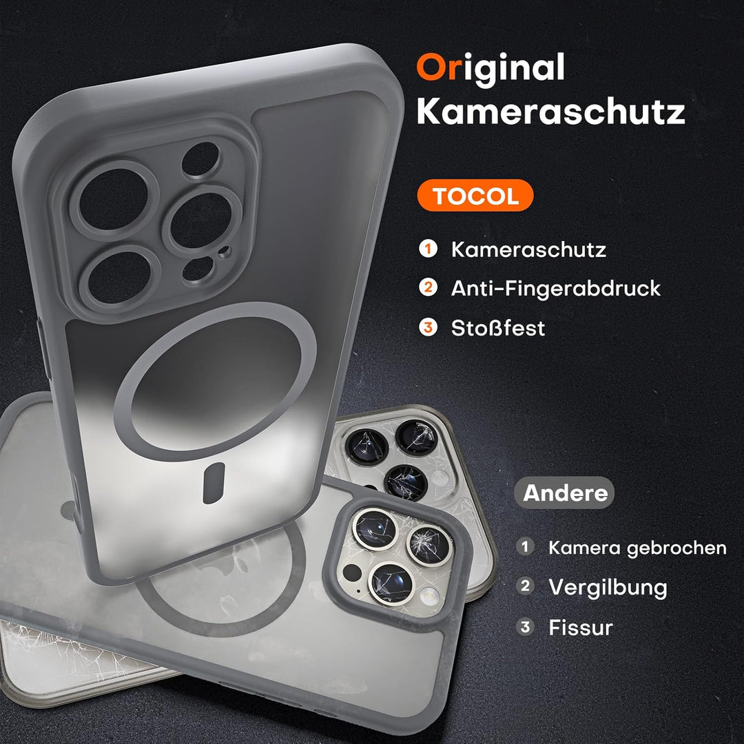 TOCOL 3 in 1 für iPhone 16 Pro Hülle für Magsafe, mit 2 Schutzglas, Vollständiger Kameraschutz Stoss