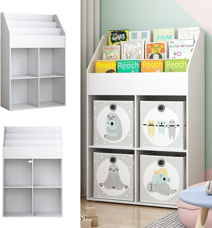 Vicco Kinderregal Weiss Conny mit 4 Ablagen für Faltboxen - 72x111x30 cm aus Spanplatte - Bücherrega