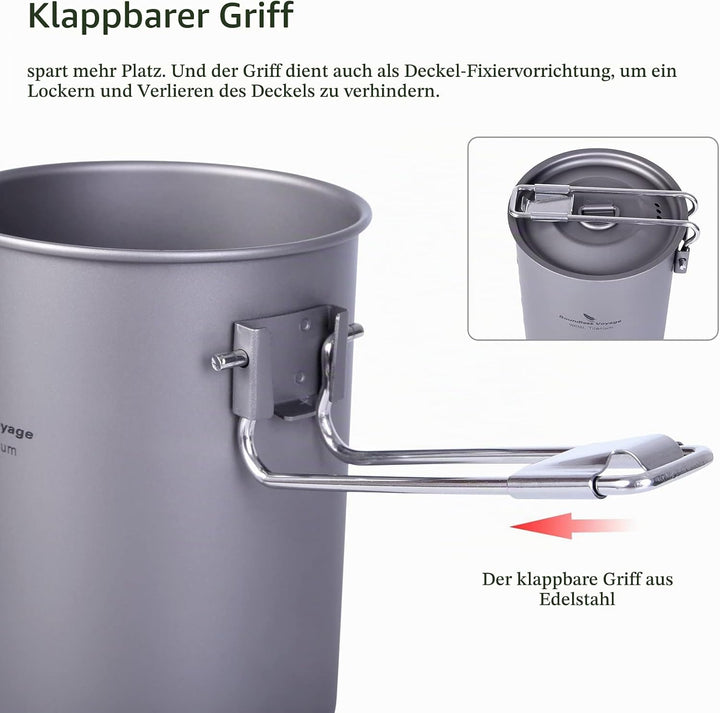 Boundless Voyage Ultraleichtflugzeuge Tragbare 900ml Outdoor Titan Topf mit Deckel Klappgriff Campin