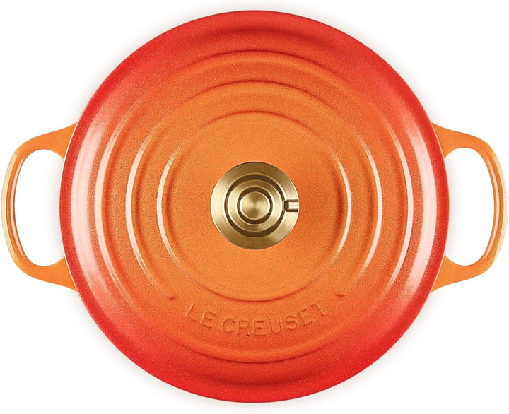 Le Creuset Signature Schmortopf, emailliertes Gusseisen, rund, 4,5 qt, Orange mit neuem Knauf Orange