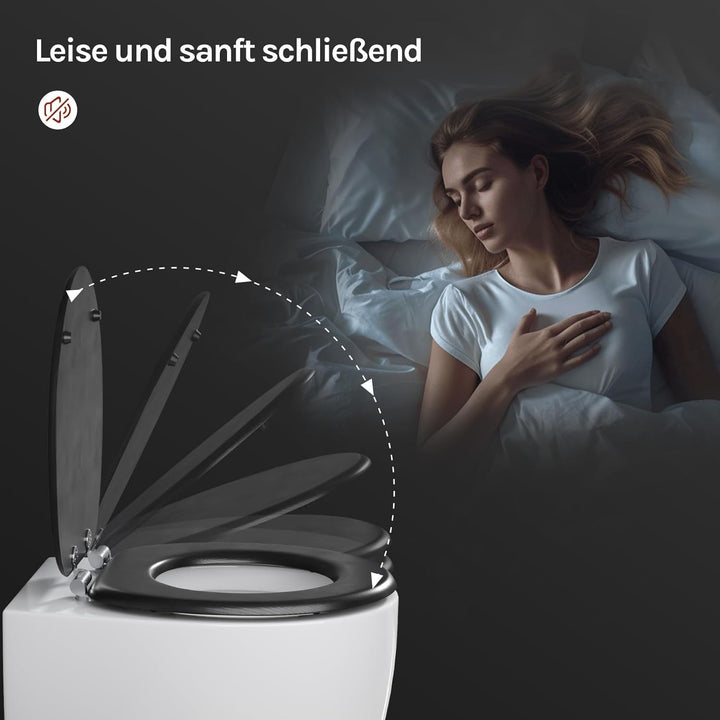 WOLTU Premium WC-Sitz Toilettensitz mit Absenkautomatik, MDF Holzkern, Softclose Scharnier, Desgin D