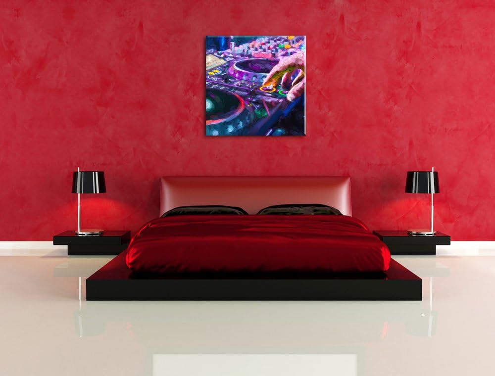 Pixxprint Modern beleuchteter DJ Pult Pinsel Effekt, Format: 70x70 auf Leinwand, 70x70