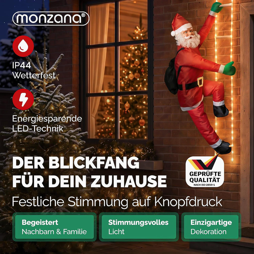 MONZANA® LED Weihnachtsmann Leiter XXL 240cm In-/Outdoor Timer 8 Leuchtfunktionen Fernbedienung dimm