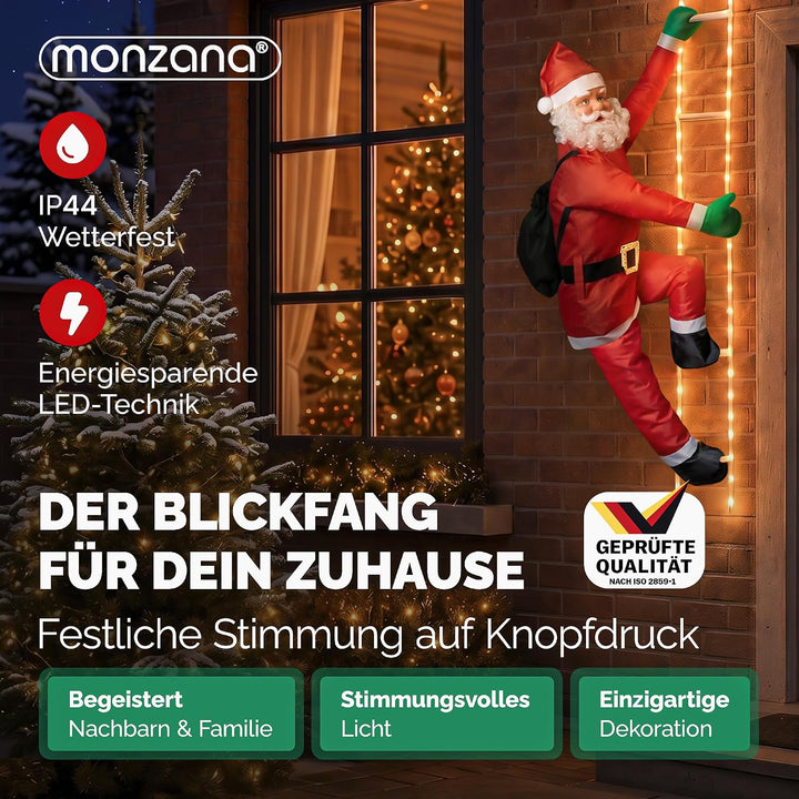 MONZANA® LED Weihnachtsmann Leiter XXL 240cm In-/Outdoor Timer 8 Leuchtfunktionen Fernbedienung dimm