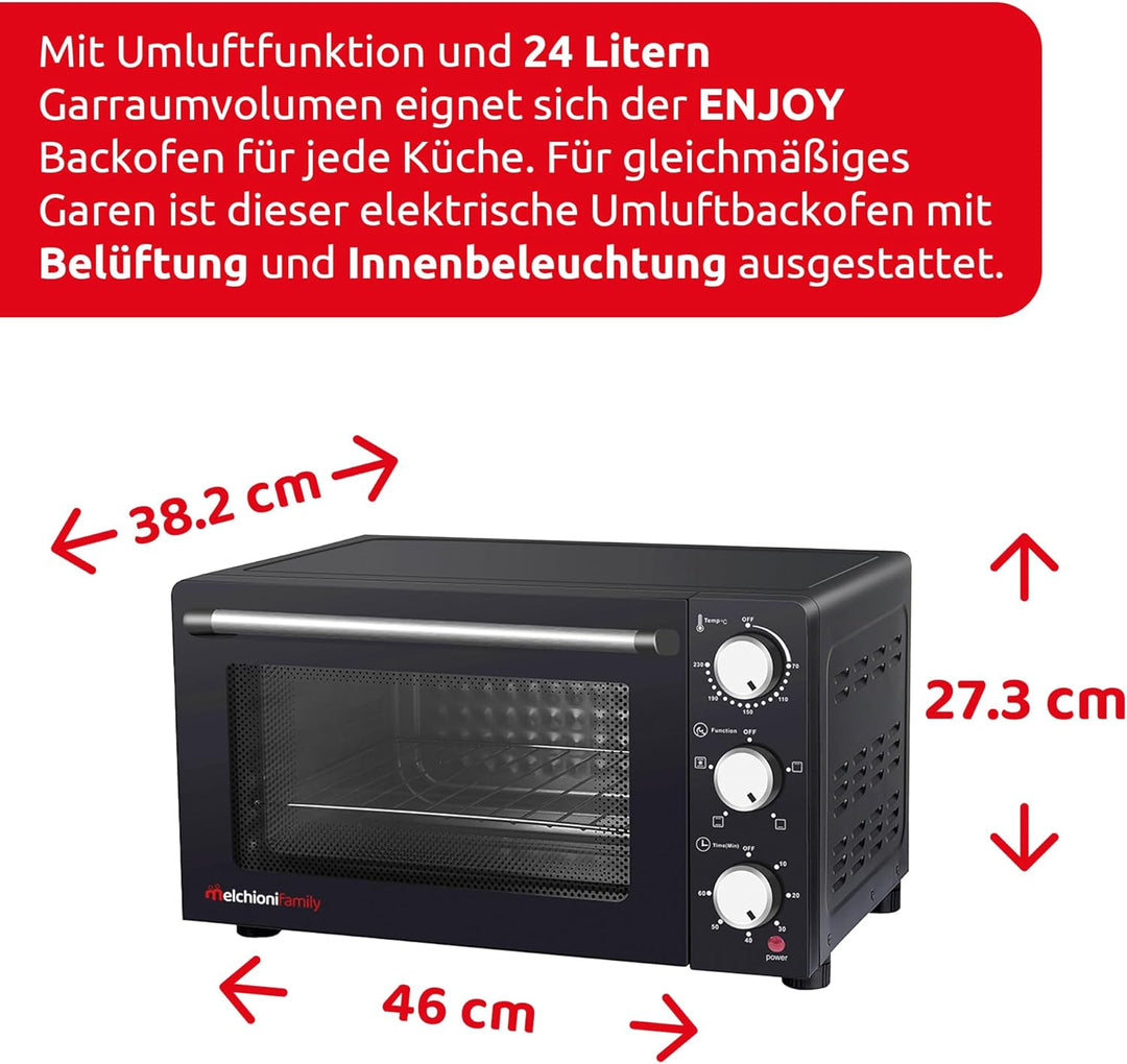 Melchioni family ENJOY 24 Elektro belüfteter Ofen 24 Liter, Legierter Stahl, 24 liters, Schwarz