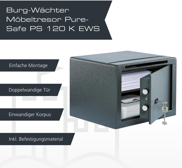 BURG-WÄCHTER Möbeltresor mit Schlüssel, inkl. Fachboden und Einwurfschlitz, Zur Wand- und Bodenbefes