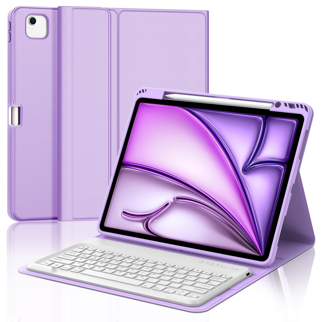 Hülle mit Tastatur für iPad Air 13" (2026 M4/2025 M3/2024 M2) & Pro 12.9" (2018-2022), Deutsches QWE