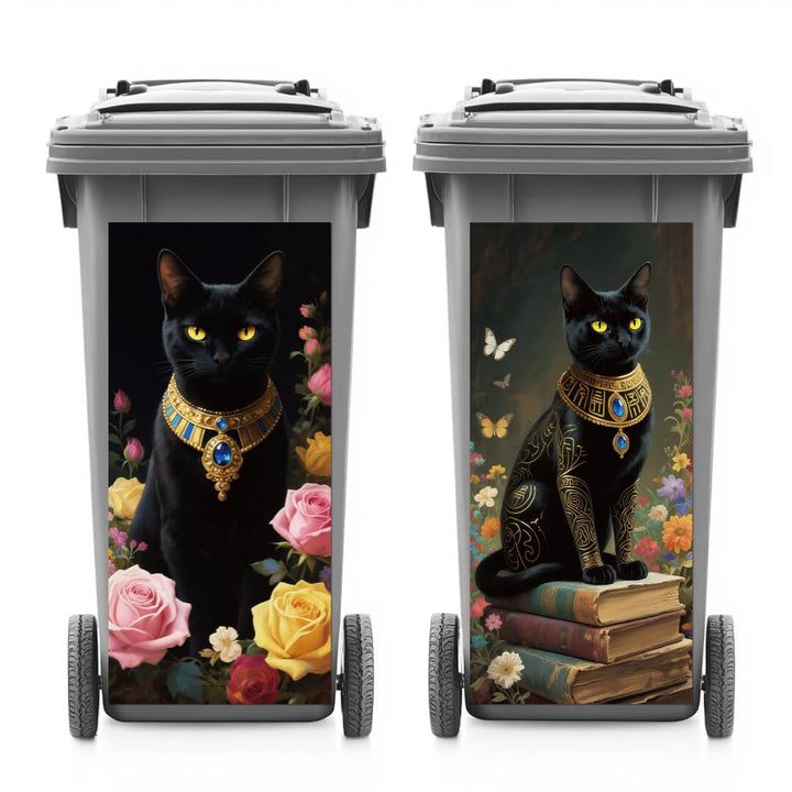 ANATTASOUL Mülleimer Aufkleber, 2 Blätter Mülltonnen Aufkleber 38×82cm Pharao Schwarze Katze Selbstk