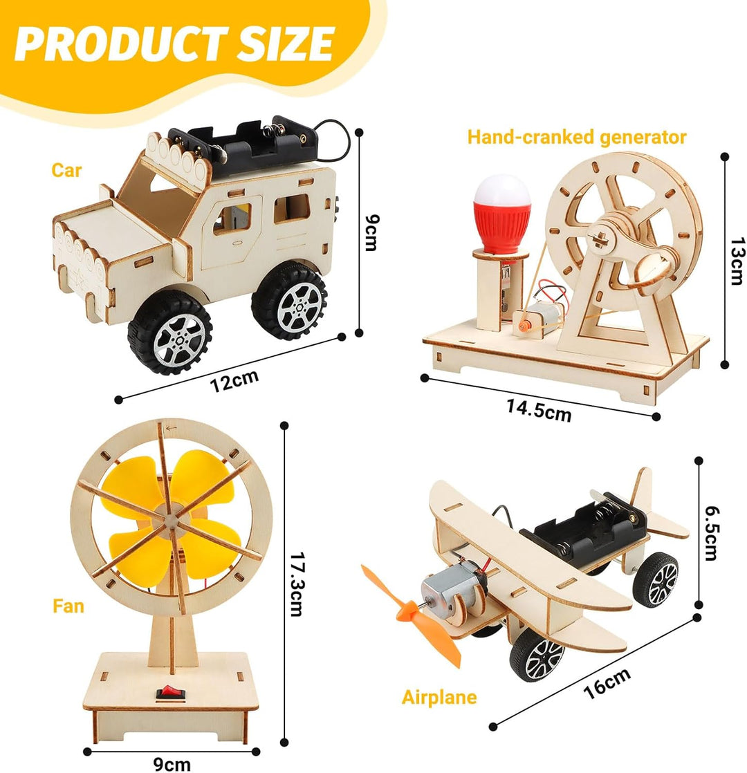 4 Stück Experimente für Kinder ab 8 9 10 11 12, Elektronik Baukasten DIY STEM Spielzeug, Holz Wissen