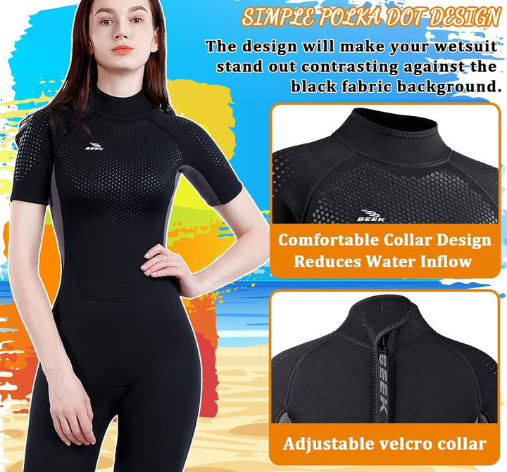 Neoprenanzug Damen und Herren Kurz 3mm für Herren Rückenreissverschluss zum Tauchen, Schnorcheln, Su