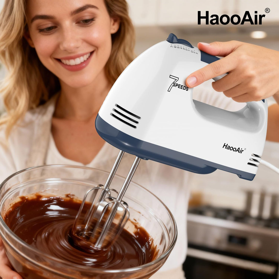 Handmixer, 7-stufig einstellbarer Küchenmixer, 304 Edelstahl-Zubehörteile (2X Knethaken, 2X Rührstäb