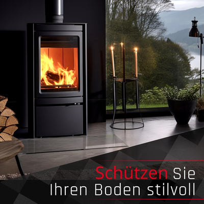 BIJON Funkenschutz-Platte mit Facettenschliff, Glasplatte Kaminofen, Kaminschutz mit ESG Sicherheits