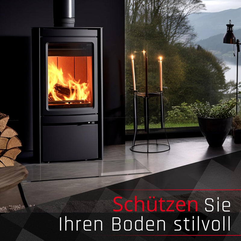 BIJON Funkenschutz-Platte mit Facettenschliff, Glasplatte Kaminofen, Kaminschutz mit ESG Sicherheits