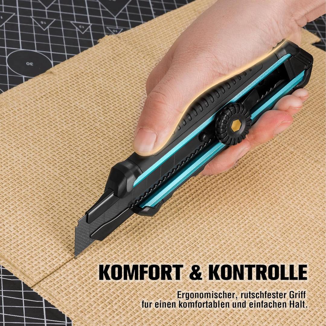 DURATECH 3 Stück Cuttermesser Set 18mm Profi Teppichmesser mit Drehknopf Sicherheitssperre, SK5 Abbr