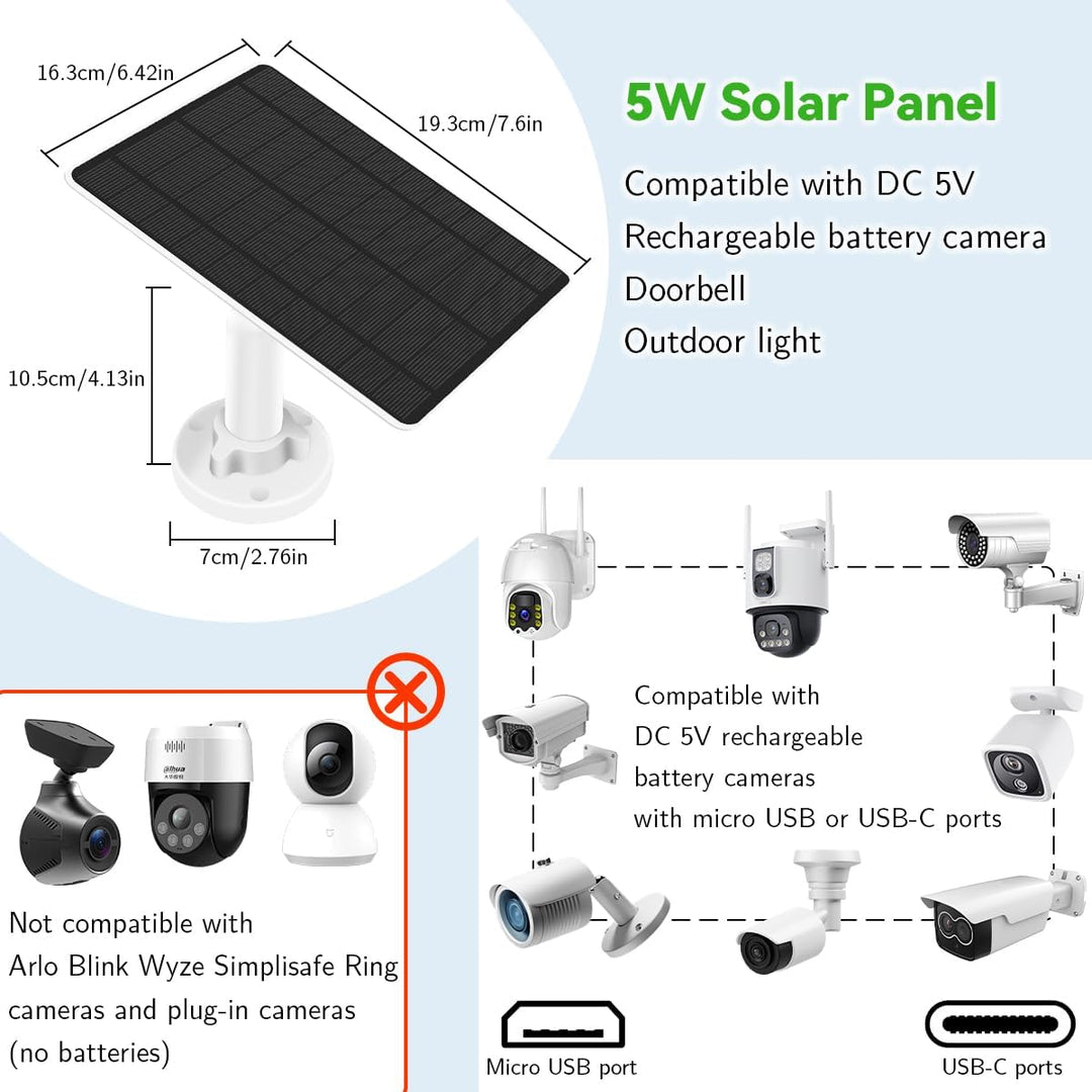 Eufy Security Solarpanel (5W) Kompatibel mit EufyCam, Solarpanel 5V mit USB-C Anschluss, Micro USB A