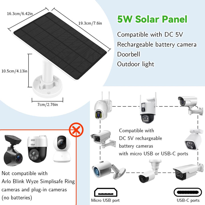 Eufy Security Solarpanel (5W) Kompatibel mit EufyCam, Solarpanel 5V mit USB-C Anschluss, Micro USB A