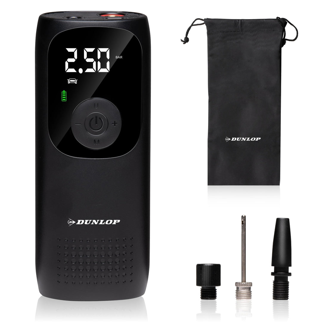 Dunlop Elektrische Luftpumpe 150PSI - Akku Kompressor mit USB-C Anschluss - Fahrradpumpe alle Ventil