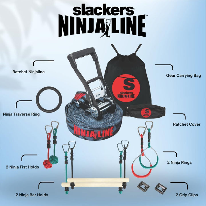 Slackers Ninja Line Starter Set – Outdoor Hangelparcours & Slackline für Kinder ab 5 Jahren – Komple