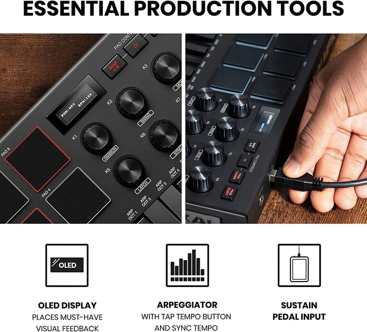 AKAI Professional MPK Mini MK3 Schwartz und M-Audio HDH40 – 25-Tasten USB MIDI Keyboard Controller,