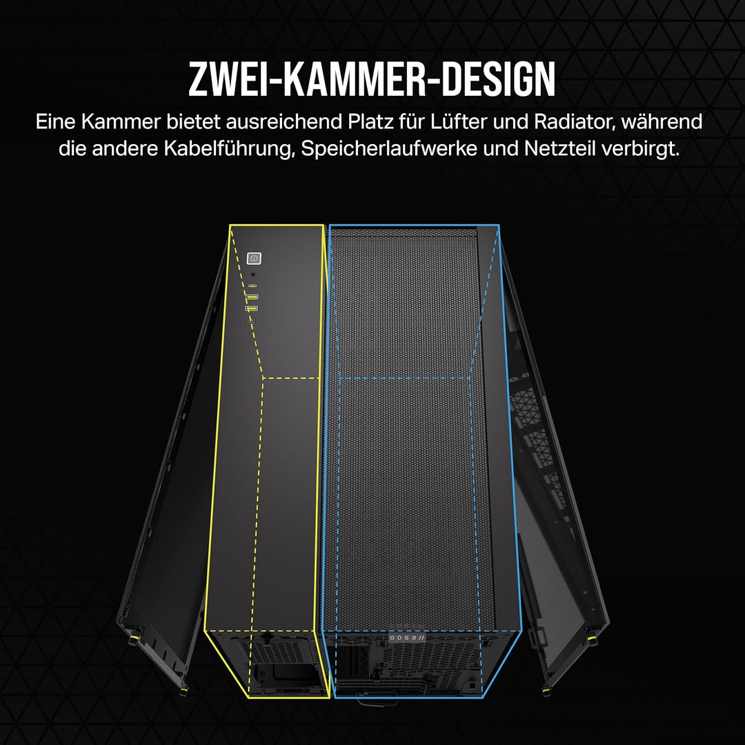 CORSAIR 2500D Airflow mATX PC-Gehäuse - Ohne Lüfter - Zweikammer-Design - Grosse Kühlungsflexibilitä