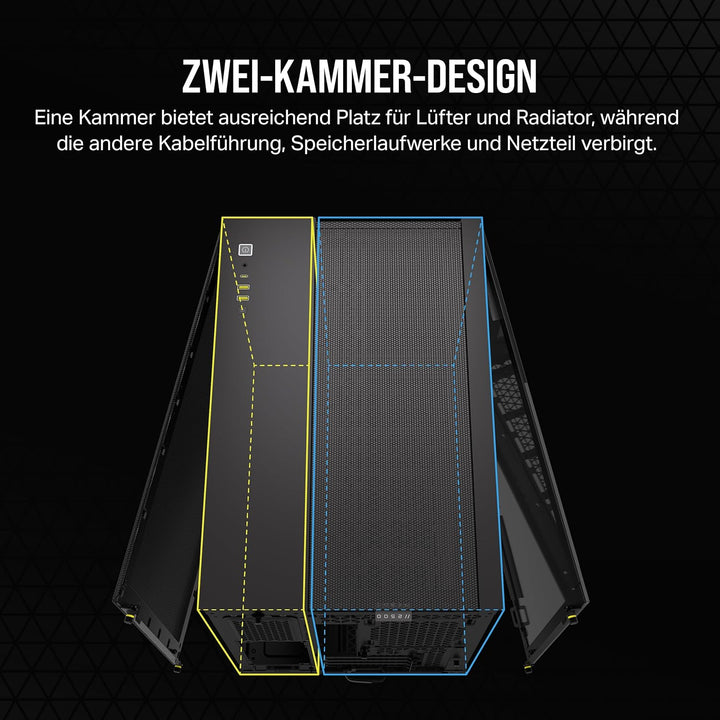 CORSAIR 2500D Airflow mATX PC-Gehäuse - Ohne Lüfter - Zweikammer-Design - Grosse Kühlungsflexibilitä