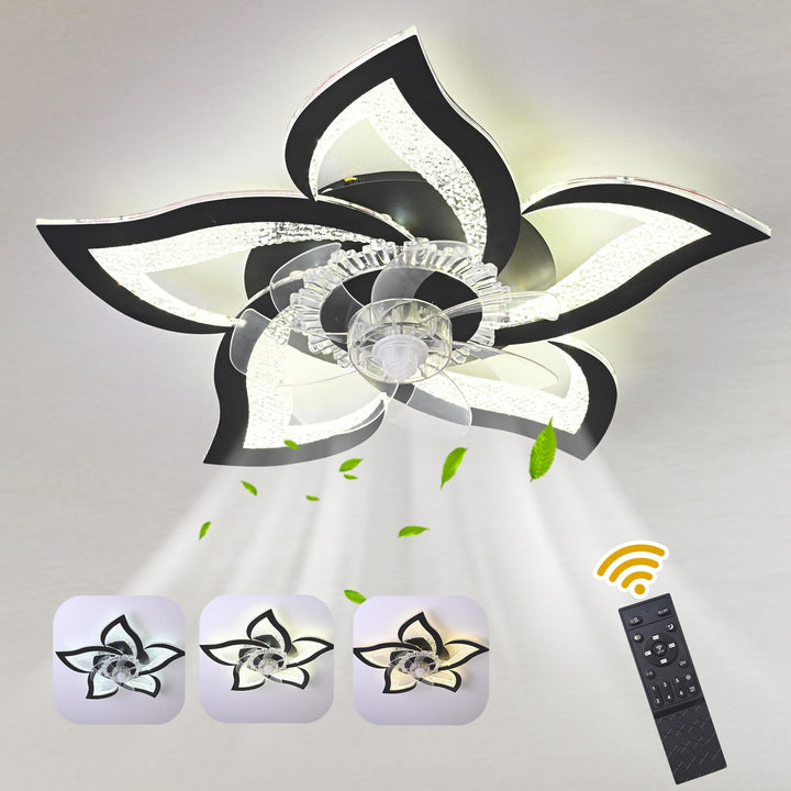 Oninio Deckenventilator mit Licht und Fernbedienung 62,5cm Modern Blumen-Design Deckenleuchte Leiser