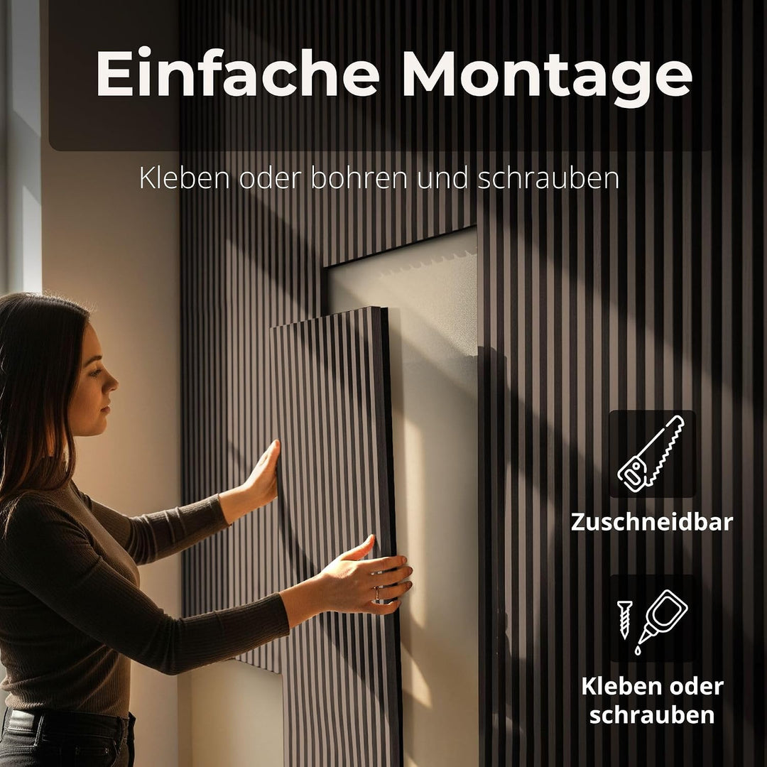 2x Akustikpaneele mit Lamellen 240 x 60cm Walnuss Holz | Wandpaneele für Schallschutz in Büro- &amp; Woh