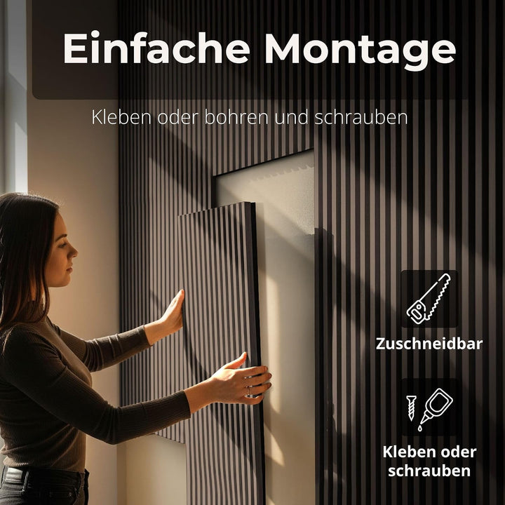2x Akustikpaneele mit Lamellen 240 x 60cm Walnuss Holz | Wandpaneele für Schallschutz in Büro- &amp; Woh