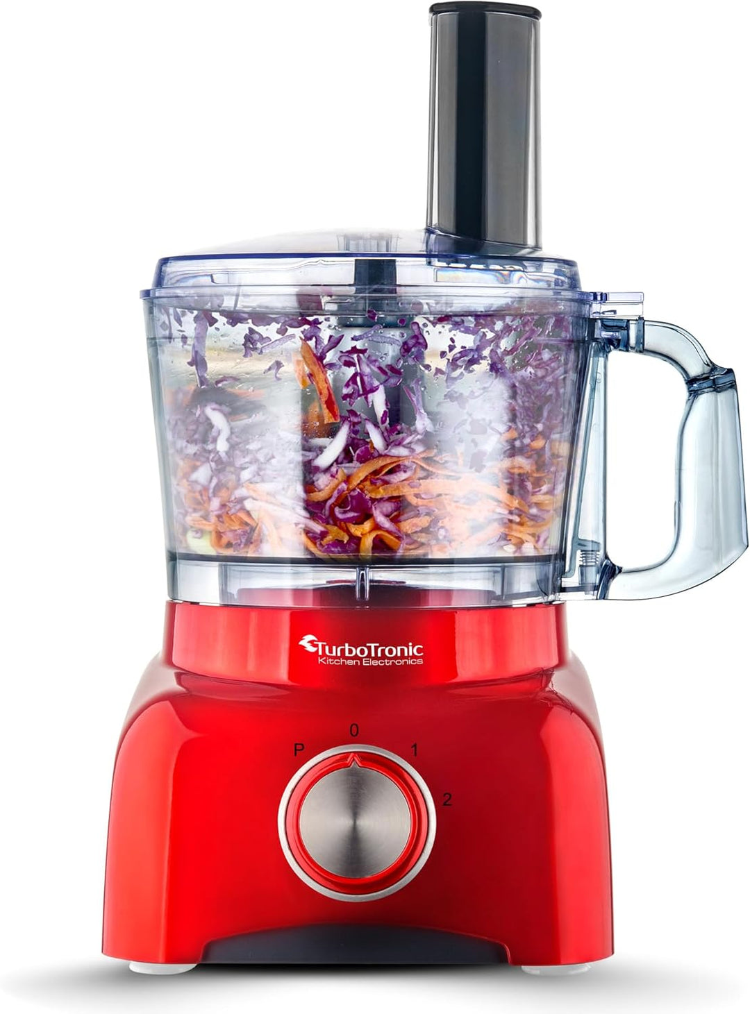 TurboTronic Food Processor 1,2L schwarz, rot, Küchenmaschine mit Mixaufsatz, Raspelscheiben,