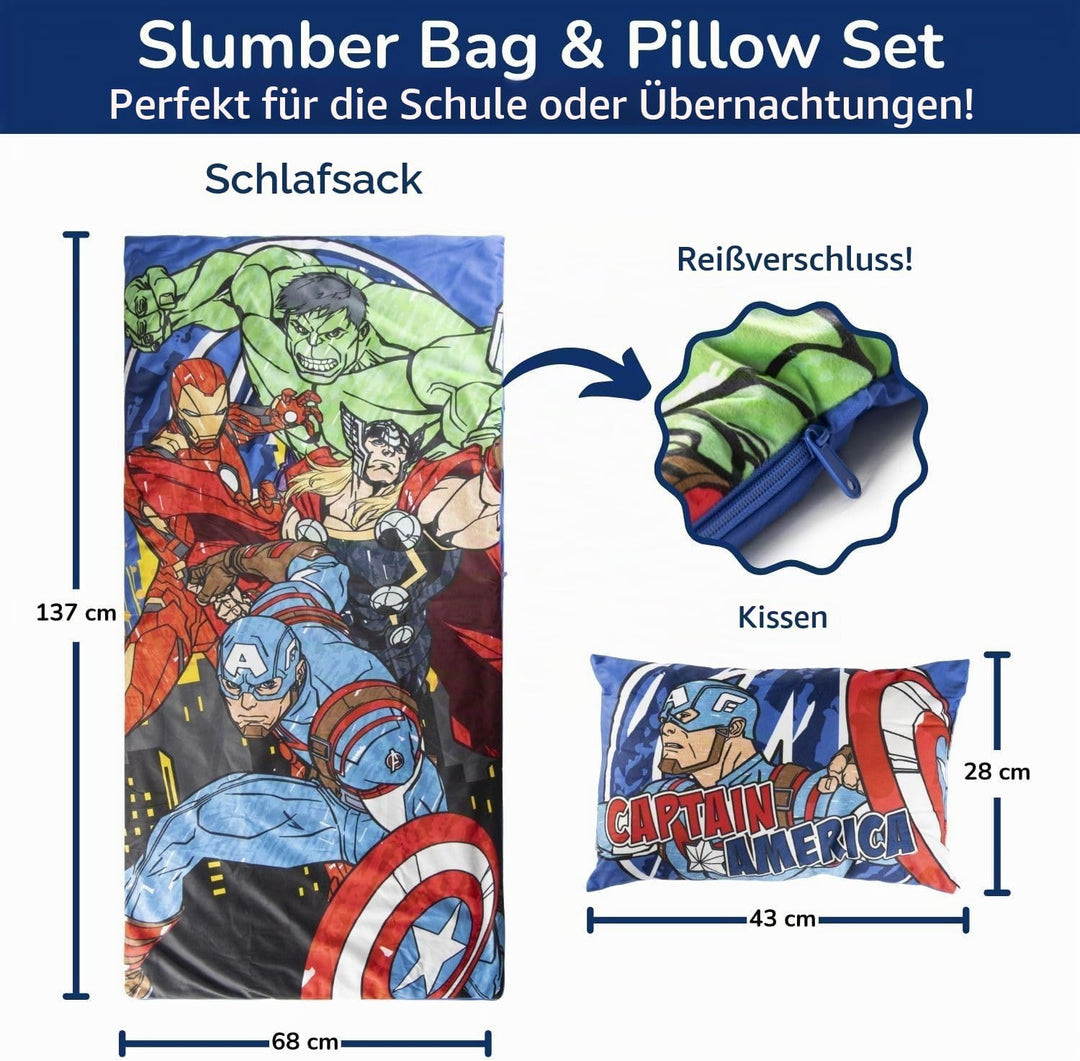 Schlafsack & Kuschelkissen 2er Set für Kinder – Weicher Indoor-Schlafsack mit Tragegriff, Ideal für