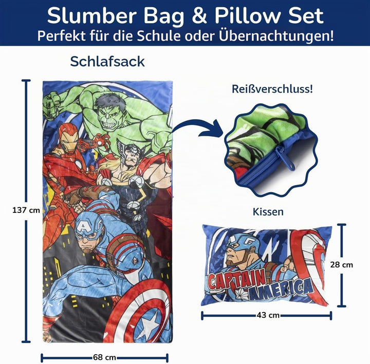 Schlafsack & Kuschelkissen 2er Set für Kinder – Weicher Indoor-Schlafsack mit Tragegriff, Ideal für