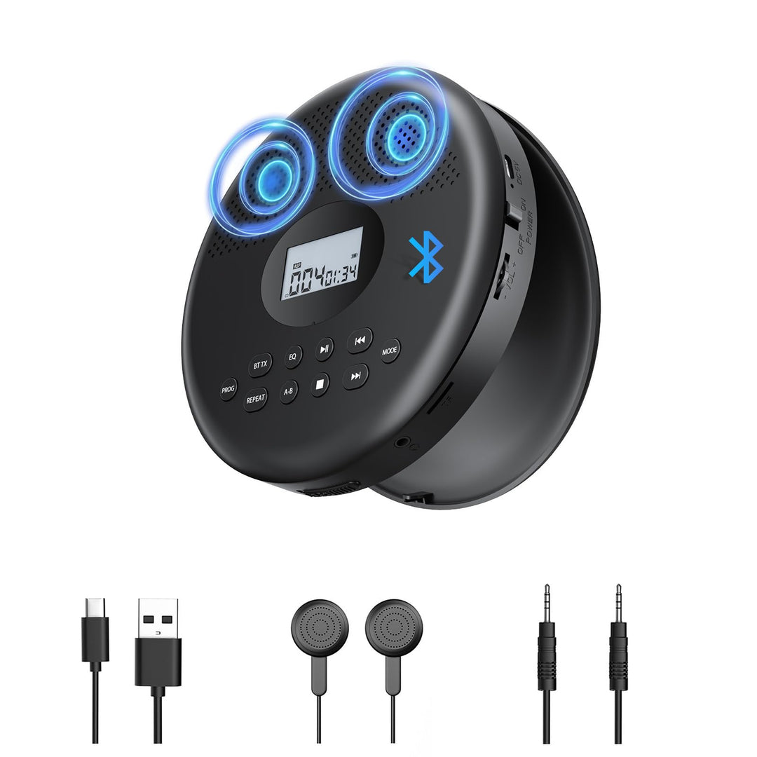 Arafuna Tragbarer CD-Player, CD Player Bluetooth Mit wiederaufladbarem Akku/Lautsprechern/Kopfhörern