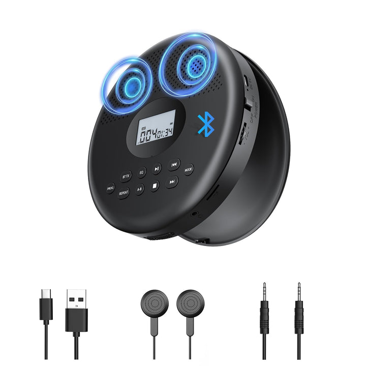 Arafuna Tragbarer CD-Player, CD Player Bluetooth Mit wiederaufladbarem Akku/Lautsprechern/Kopfhörern