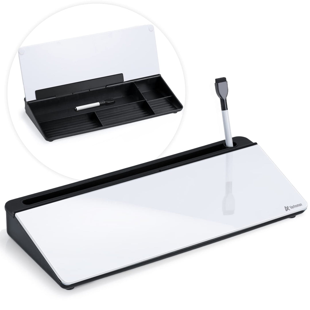 Varhomax Schreibtisch Organizer, Desktop Whiteboard Glas Schwarz Und Weiss Mit Aufbewahrung Abwischb