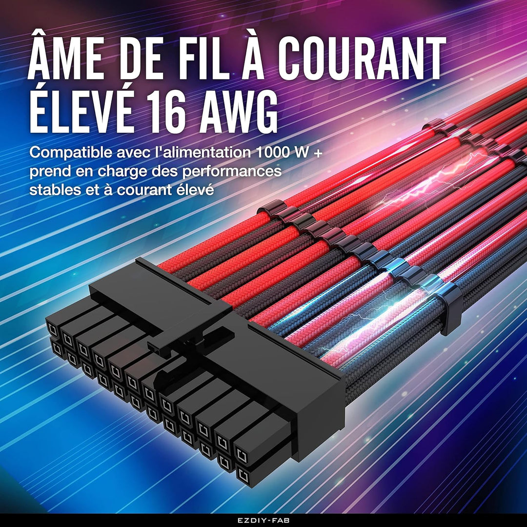 EZDIY-FAB Sleeved Cable Verlängerungskabel für die Stromversorgung, extra gross, 24-polig, 8-polig,