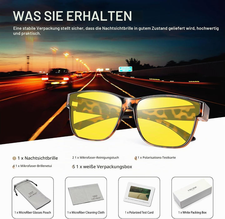 URUMQI Nachtsichtbrille für Autofahrer, Nachtfahrbrille Nachtbrille zum Autofahren Damen Herren, Aut