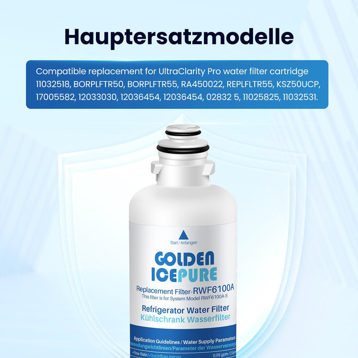GOLDEN ICEPURE Kühlschrank-Wasserfilter Ersatz für Siemens Bosch Neff Ultra Clarity Pro 11032518 BOR